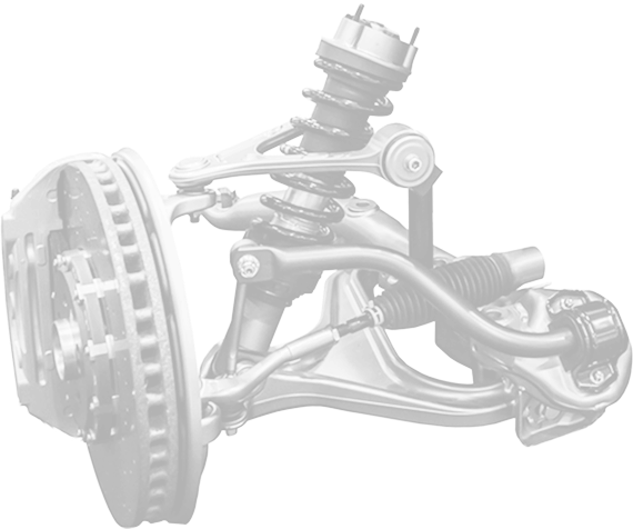 Car suspension and brake assembly with wheel hub and shock absorber, shown in gray on white background | Rick's Auto Shop