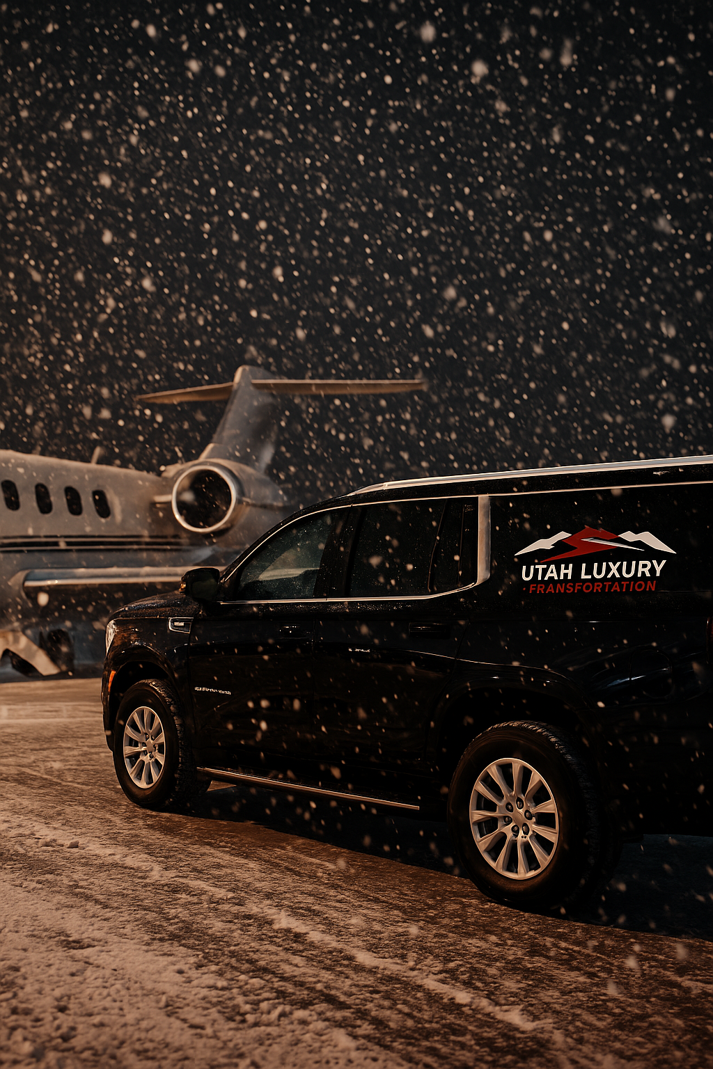 A van and a suv are parked next to each other in front of a mountain.
