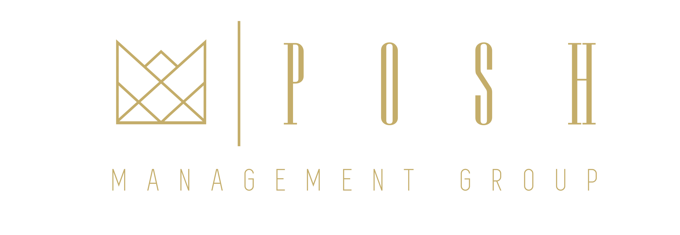 Logo for Posh Management Group: gold geometric crown symbol, text