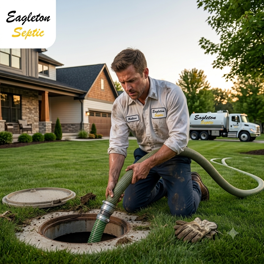 A detailed photograph of an Eagleton Septic service technician, in Milford