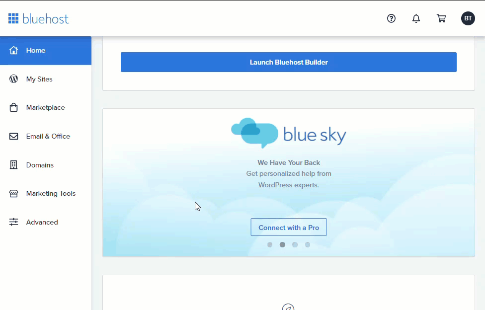 A screenshot of the blue sky website.