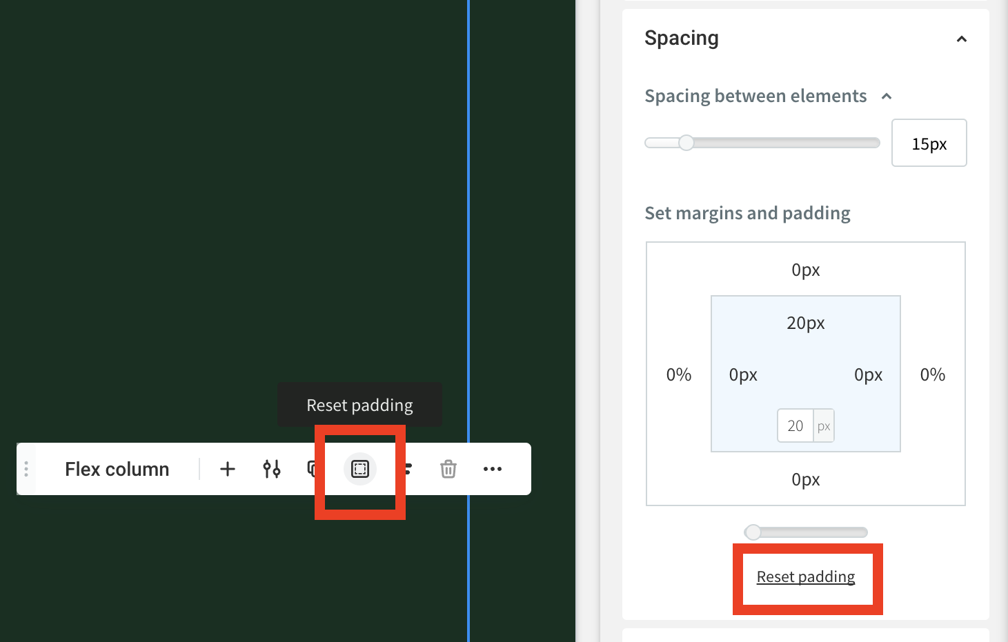 A screenshot of a web page with a button that says spacing