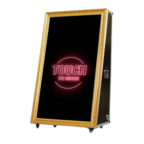 A large mirror with the words touch the mirror on it