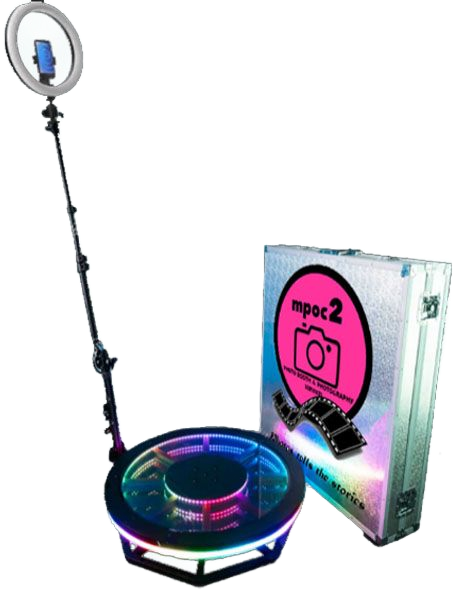 A photo booth with a camera and a ring light