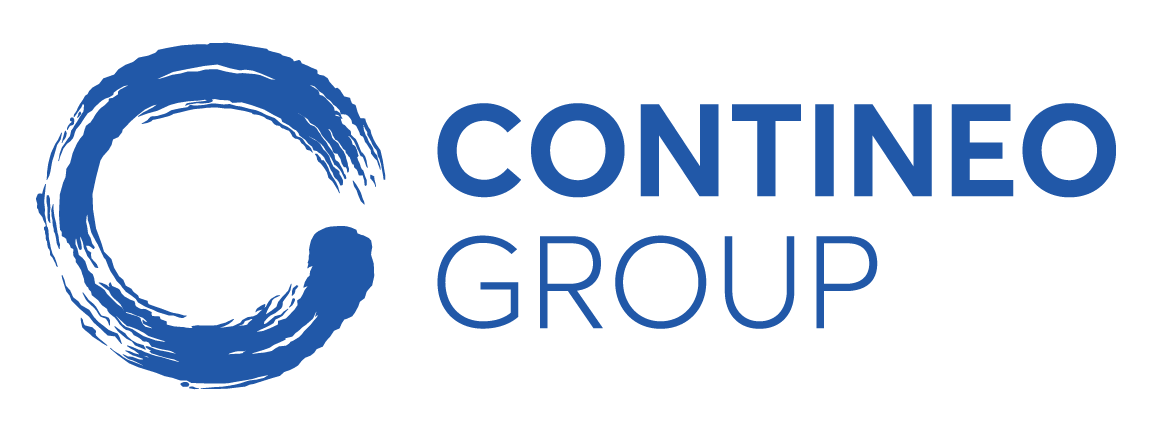 Contineo Group logo in blue text with a stylized blue circular C icon on white background