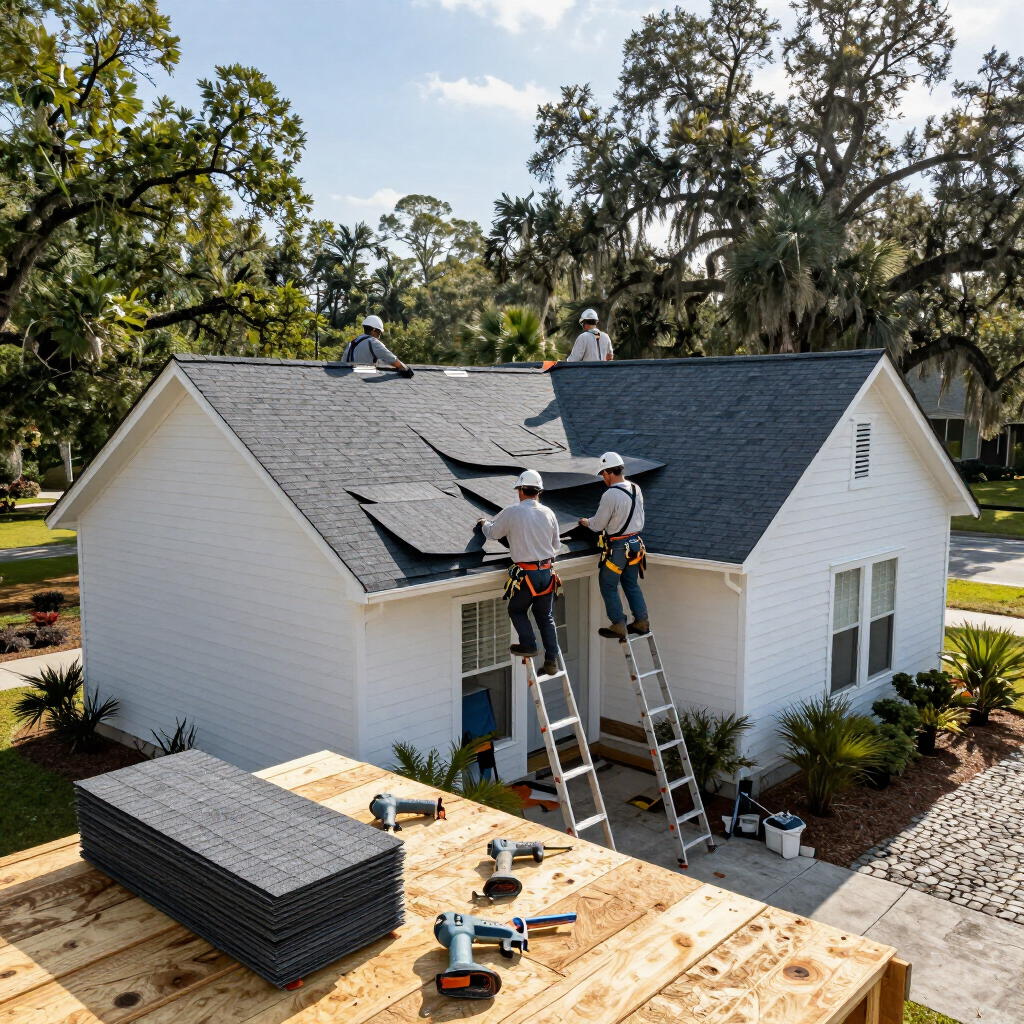 Experts during a residential roofing project in Gainesville, FL.