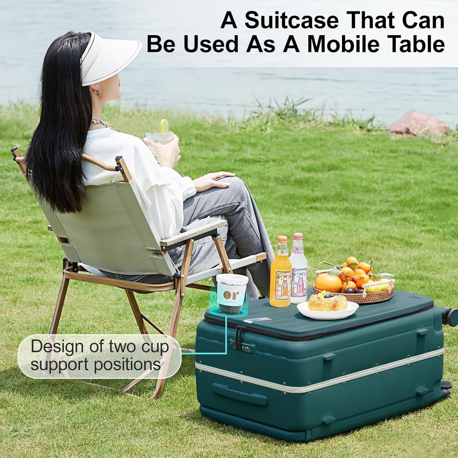 A suitcase that can be used as a mobile table.