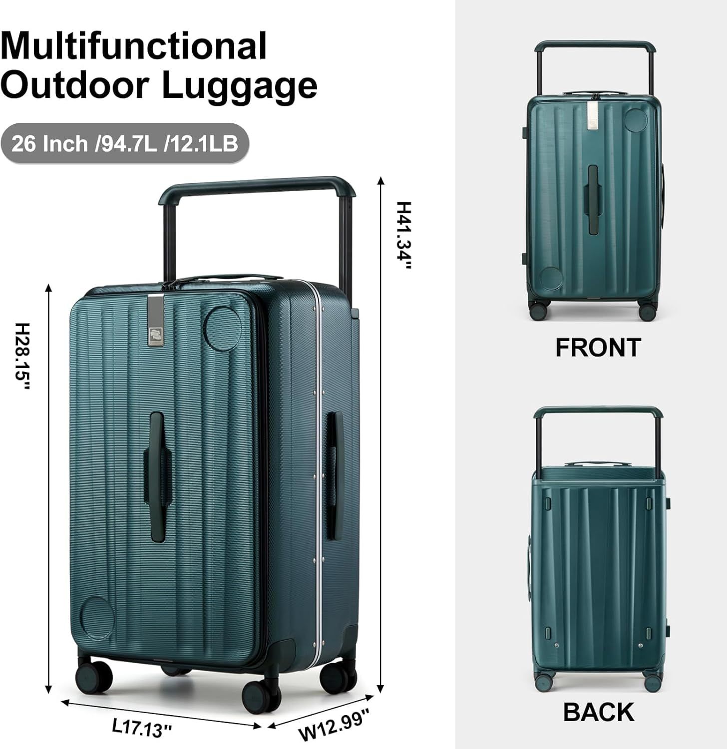 A picture of a luggage with measurements on it.