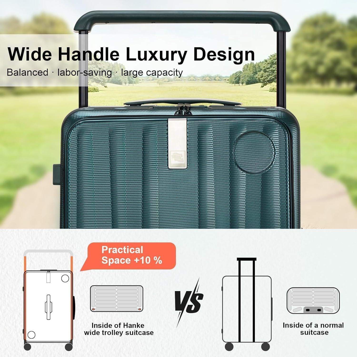 A picture of a suitcase with a wide handle luxury design.