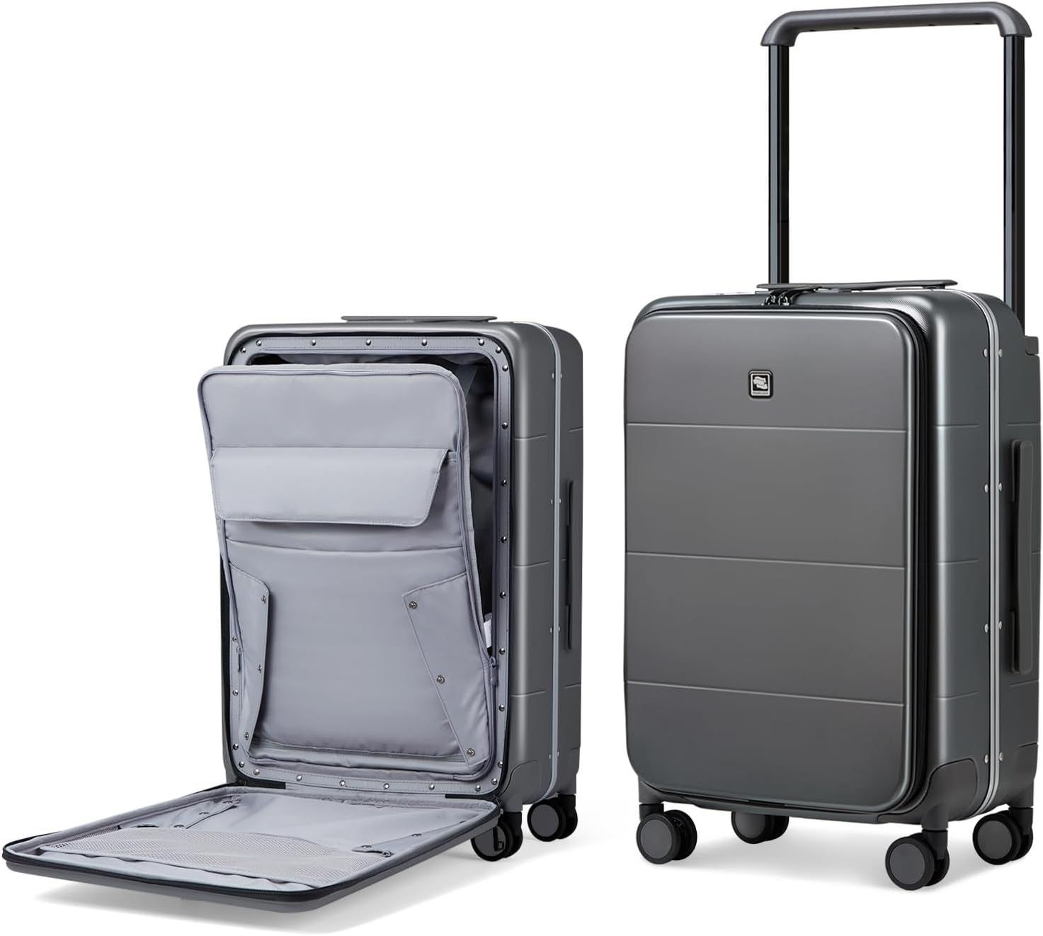 Hanke Wide Handle Luggage, 24 Inch Suitcase with Front Pocket, Top Open PC Hard Shell Suitcases with Spinner Wheels, Trunk Style Zipperless Aluminum Luggages Large Checked In(Graphite Grey, 69L)