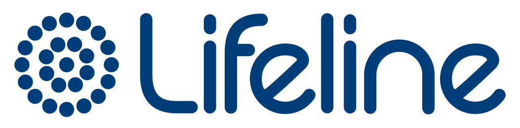 The logo for lifeline is written in blue letters on a white background.