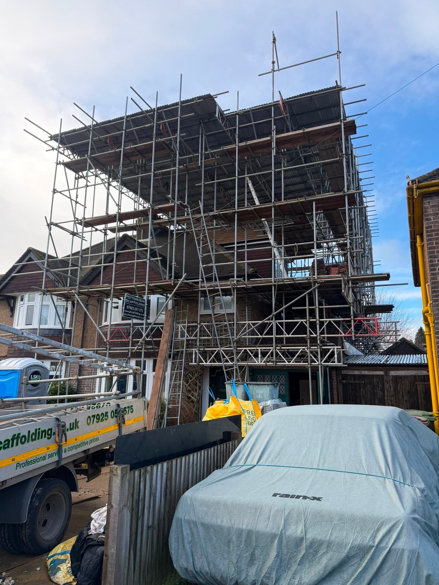 Domestic scaffolding installed on a house in Potters Bar