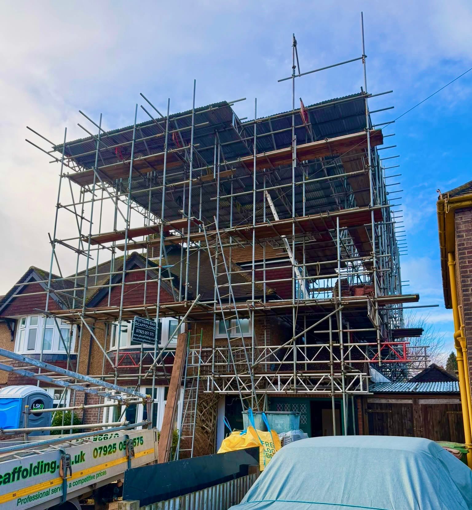 Domestic scaffolding installed on a house in Potters Bar