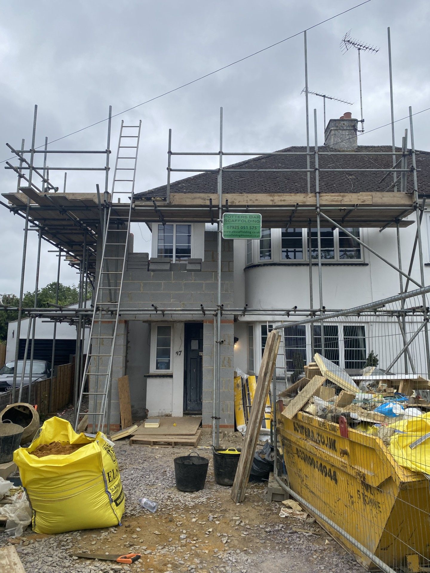 Domestic scaffolding installed on a house in Potters Bar