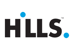 The hills logo is black and blue with a blue circle in the middle.
