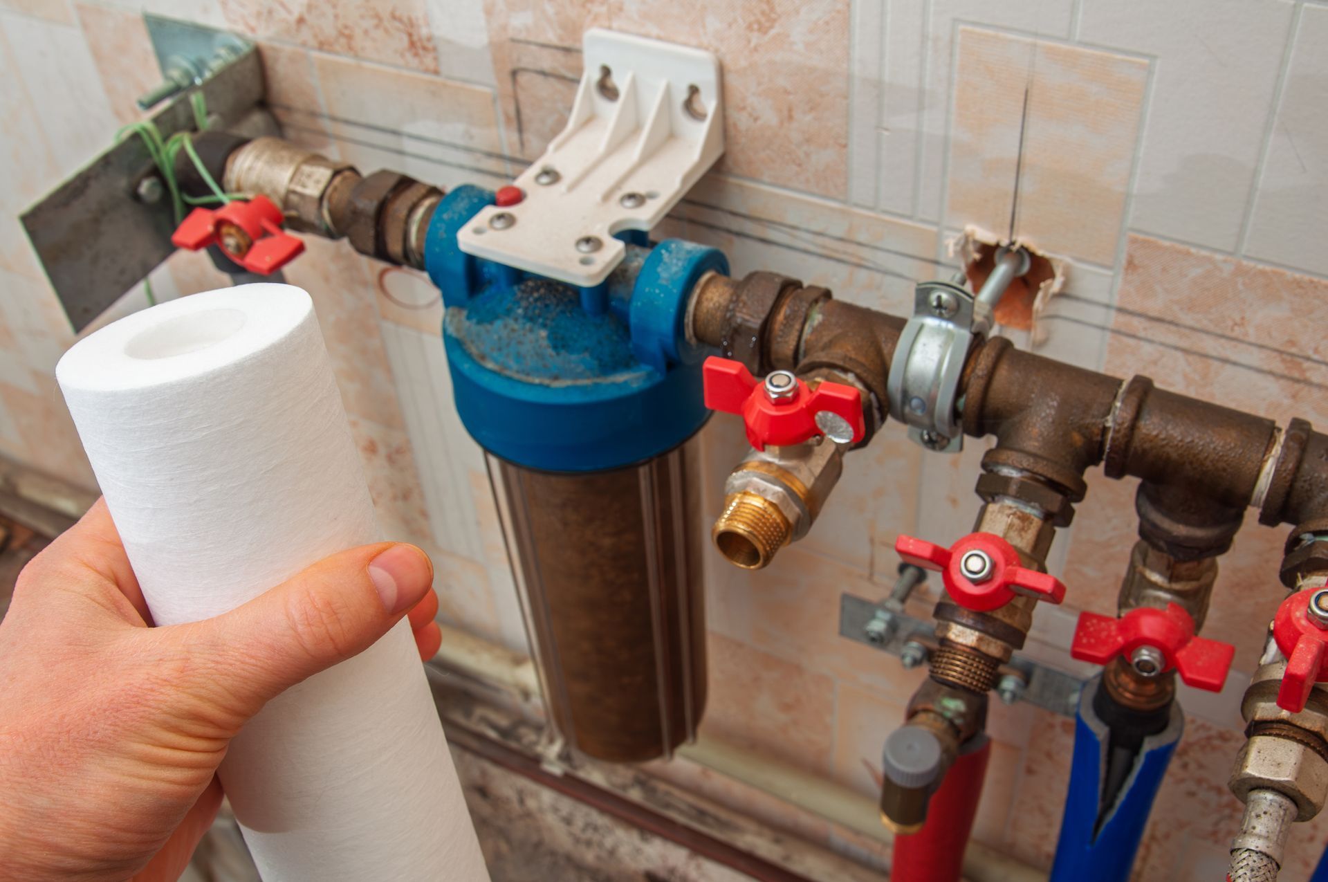 A person holding a white-water filter.