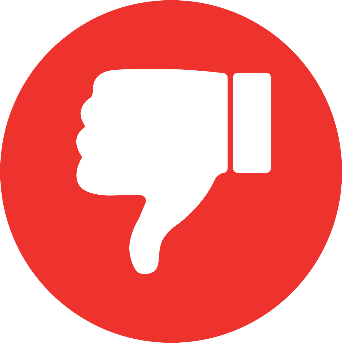 A white thumbs down sign in a red circle