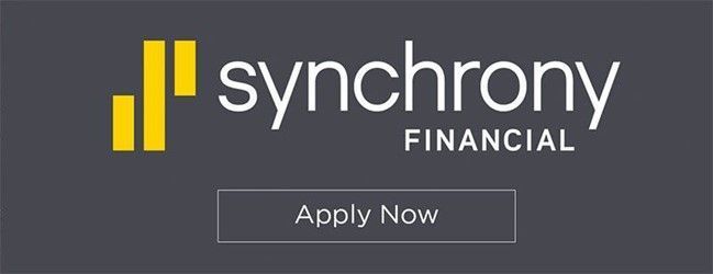 A logo for synchrony financial with a button that says apply now