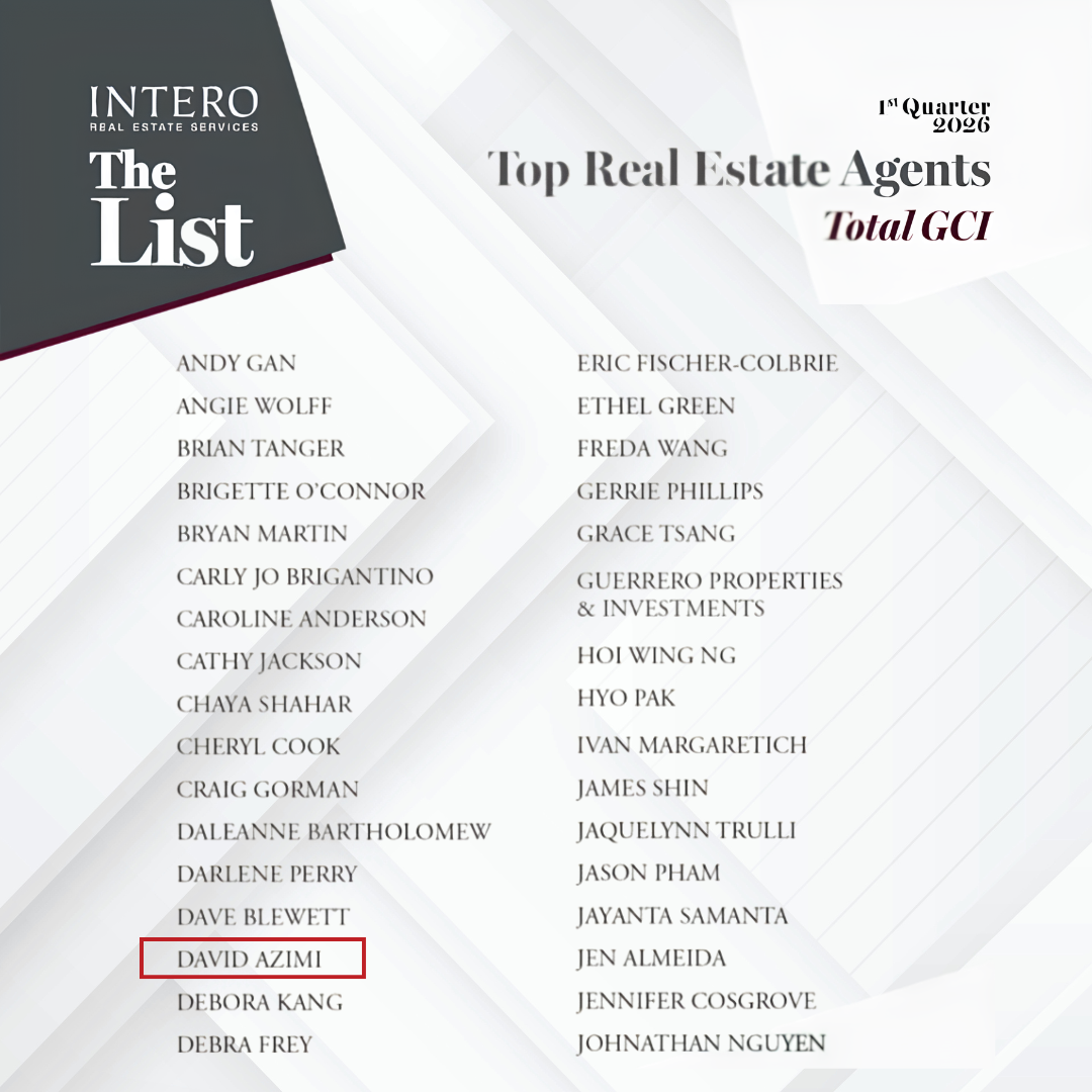 Intero “The List” top real estate agents poster with two columns of names on a white background