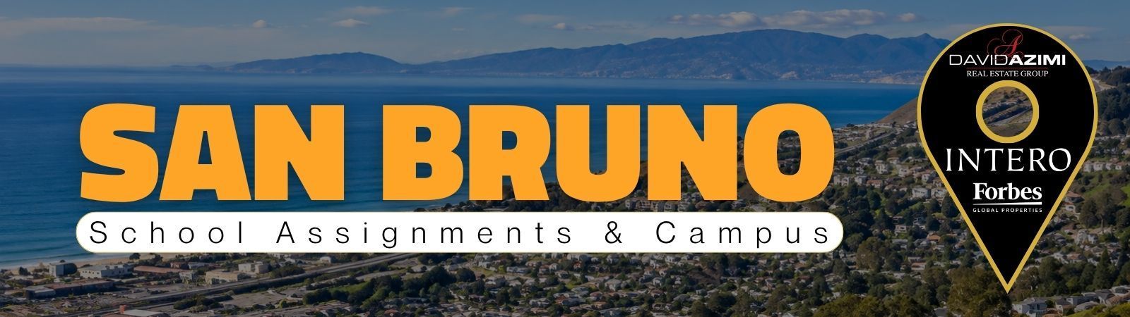 San Bruno city banner over a skyline at sunset, with Intero Travelers logo on the right