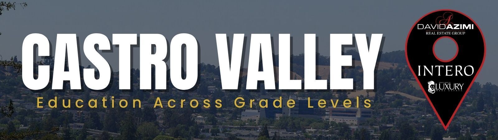 Red Castro Valley banner with slogan “Families, Futures, & Schools” and Intek logo on the right