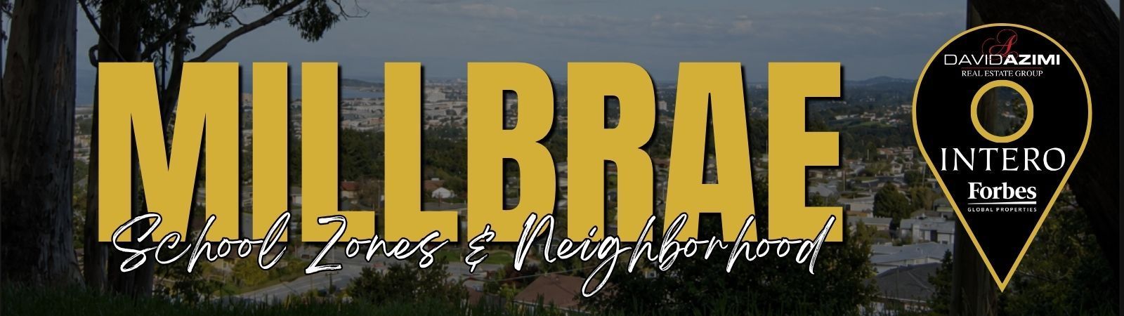 Millbrae welcome sign with gold lettering over a cityscape and a “Silicon Valley” badge