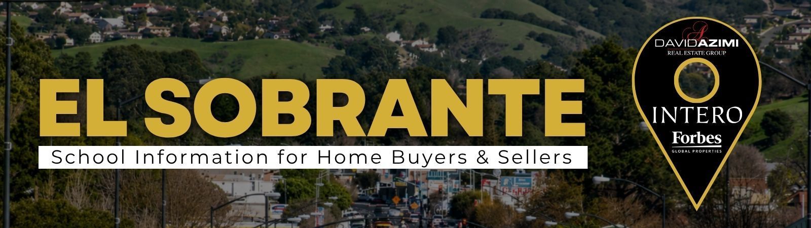 Yellow title “EL SOBRANTE” over a road background with Interco logo and subtitle “Why Schools Continue to Draw Attention”