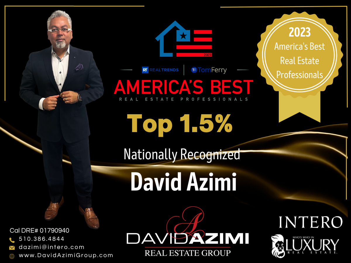 2023 America’s Best Real Estate Professionals award graphic for David Azimi, with gold seal and black background