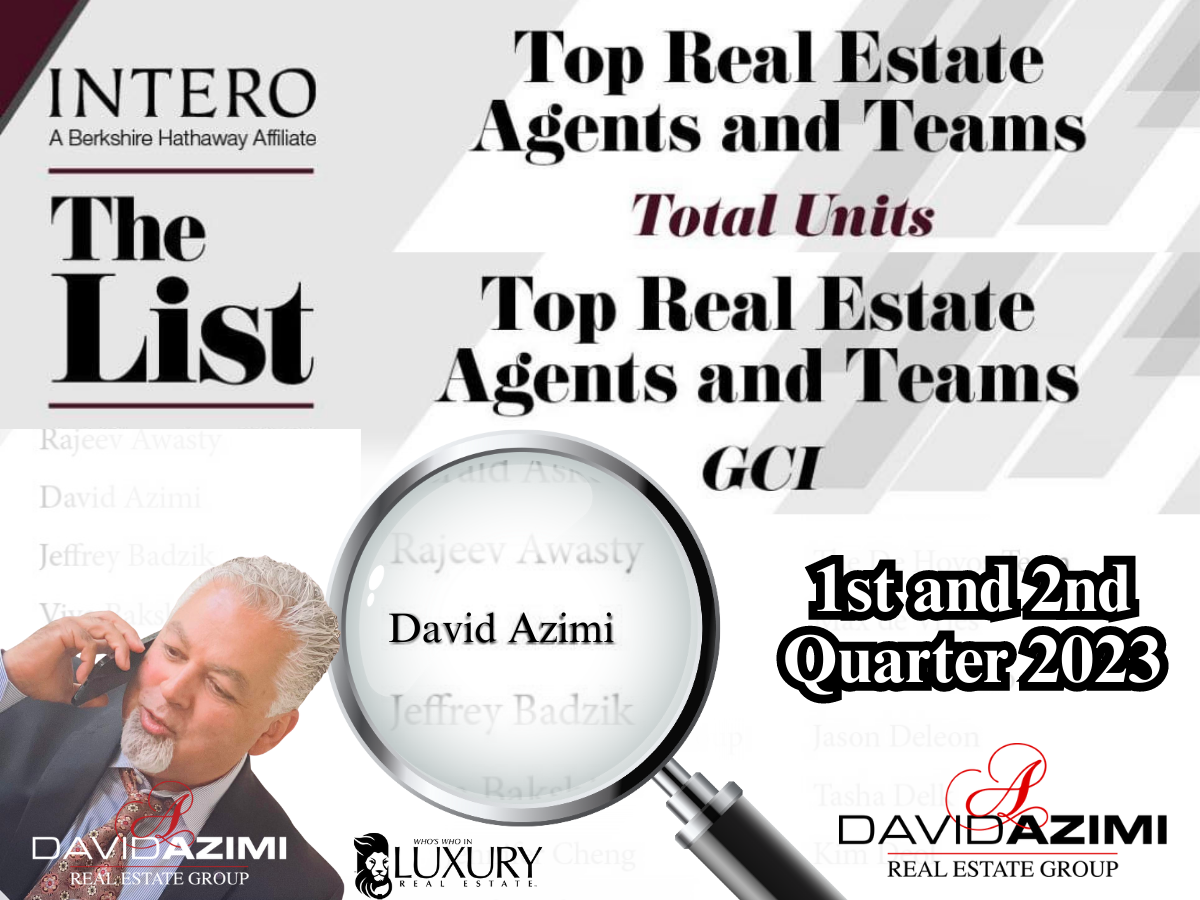 Real estate award graphic for David Azimi, top agent and team, 1st and 2nd quarter 2023