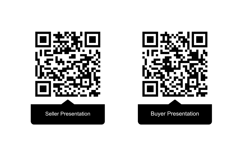 Two QR codes labeled “Seller Presentation” and “Buyer Presentation” on a white background.