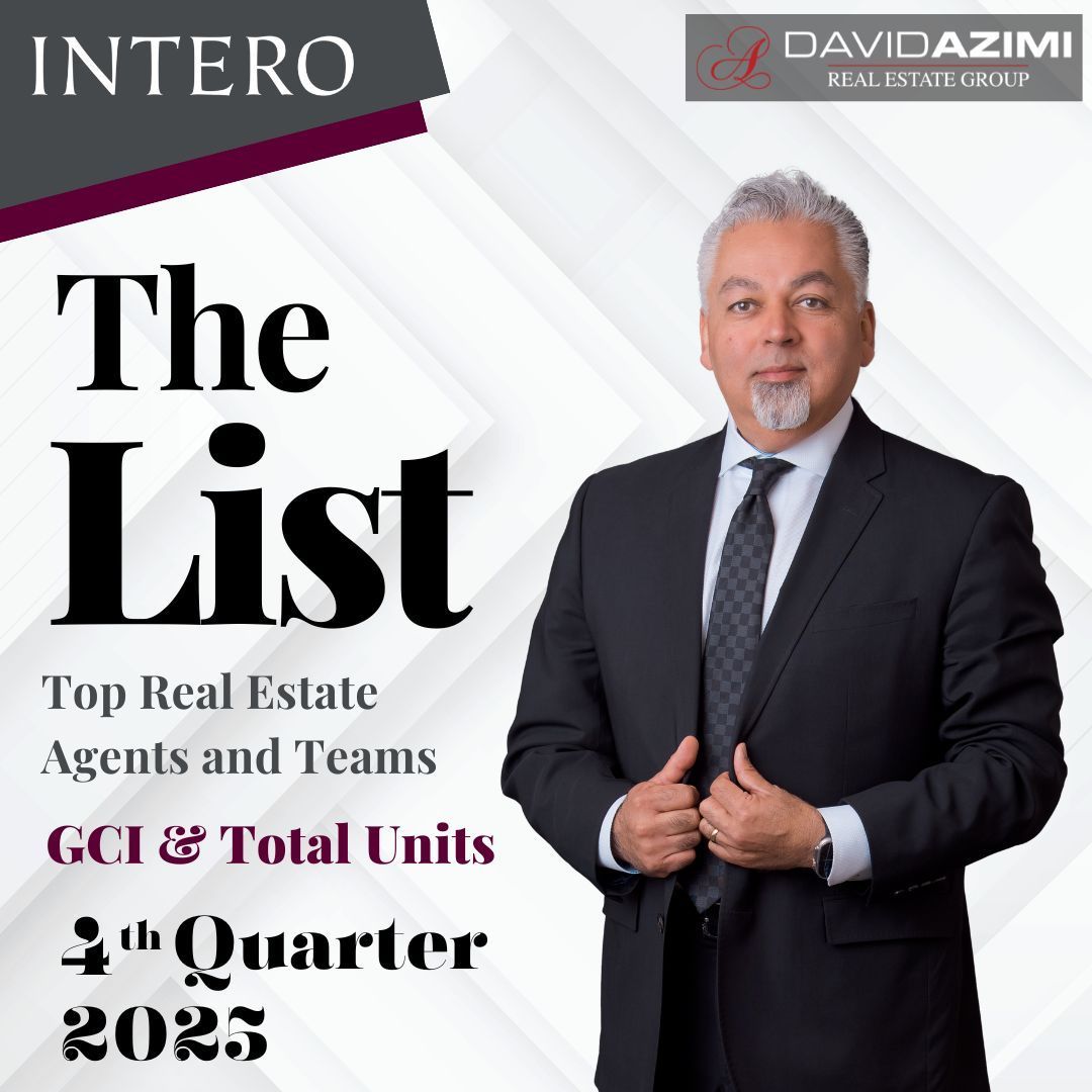 Magazine cover for Intero’s “The List” featuring a suited man and text about top real estate agents and teams, Q4 2025