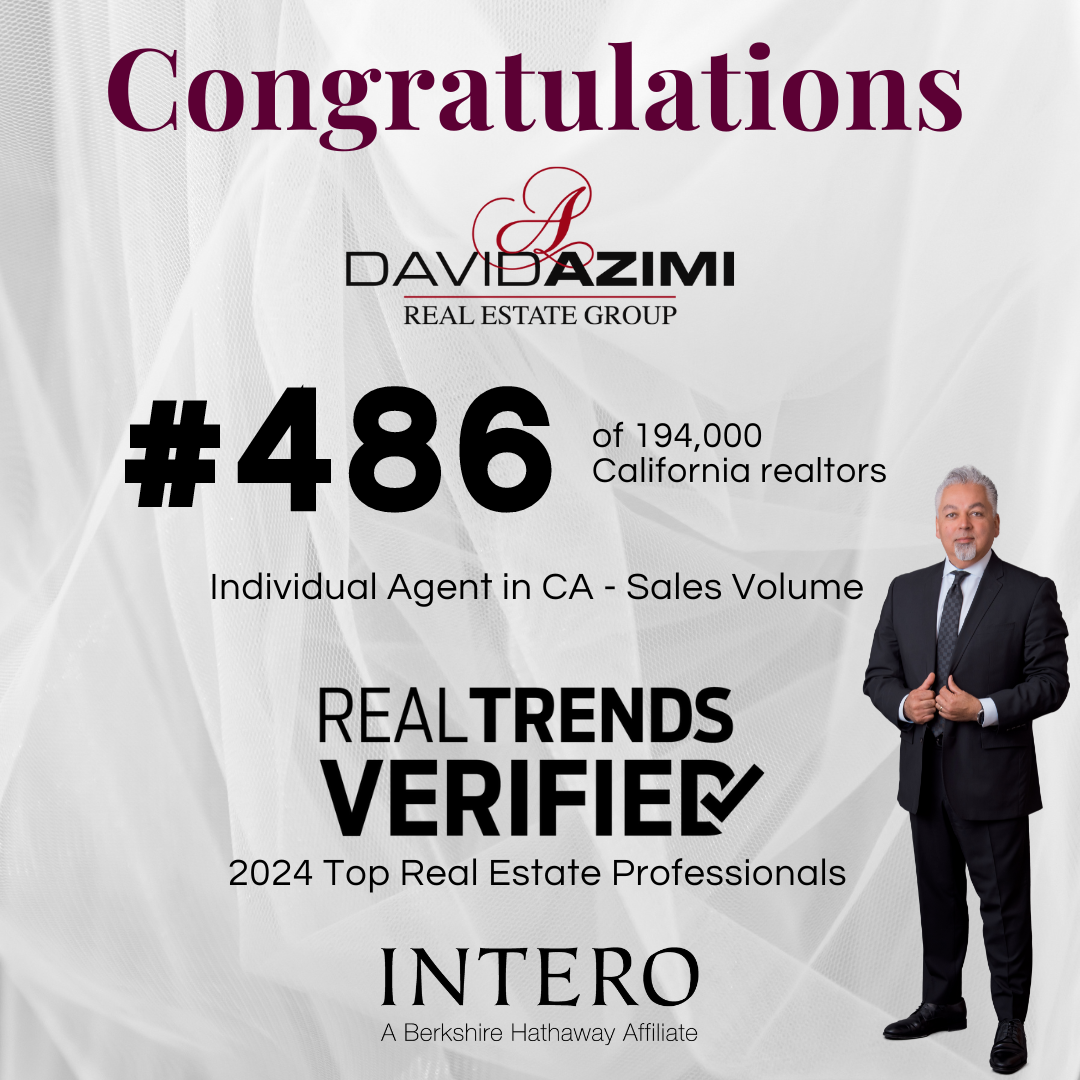 Real estate award graphic: congratulations, #486 California sales volume, RealTrends Verified, agent photo