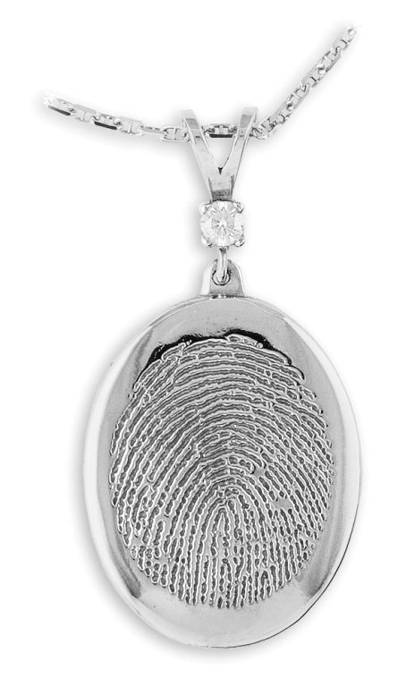 Silver fingerprint pendant necklace with oval charm