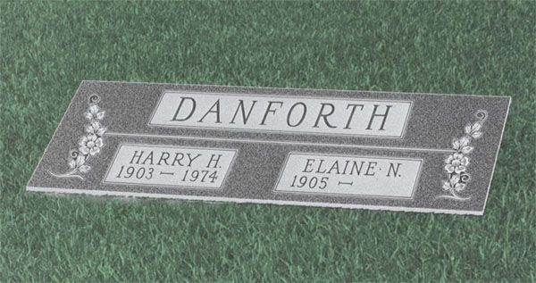 Danforth memorial plaque on grass, with names Harry H. 1903–1974 and Elaine N. 1905–1984