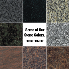 Stone color samples grid with center text: “Some of Our Stone Colors, Click for More”