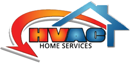 HVAC Home Services logo with red, orange and blue house-shaped swoosh design