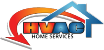 HVAC Home Services logo with red, orange and blue house-shaped swoosh design