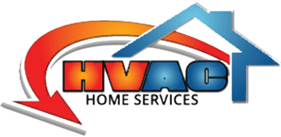 HVAC Home Services logo with red, orange and blue house-shaped swoosh design