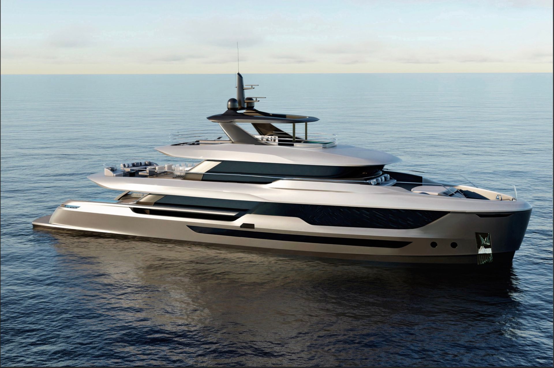 A large yacht is floating on top of a body of water.