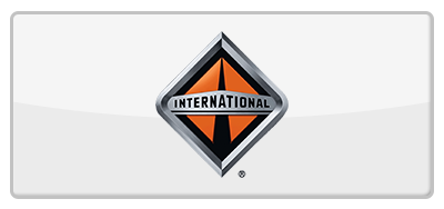 International Trucks logo: a diamond shape with orange panels and a horizontal banner reading