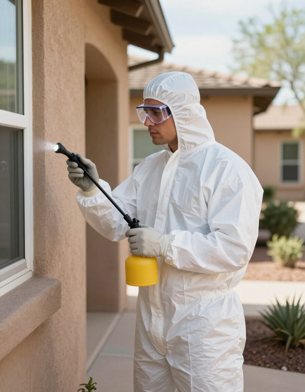 Pest control technician inspecting a property