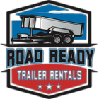 Logo for "Road Ready Trailer Rentals" featuring a black dump trailer over the company name on blue and red backgrounds.