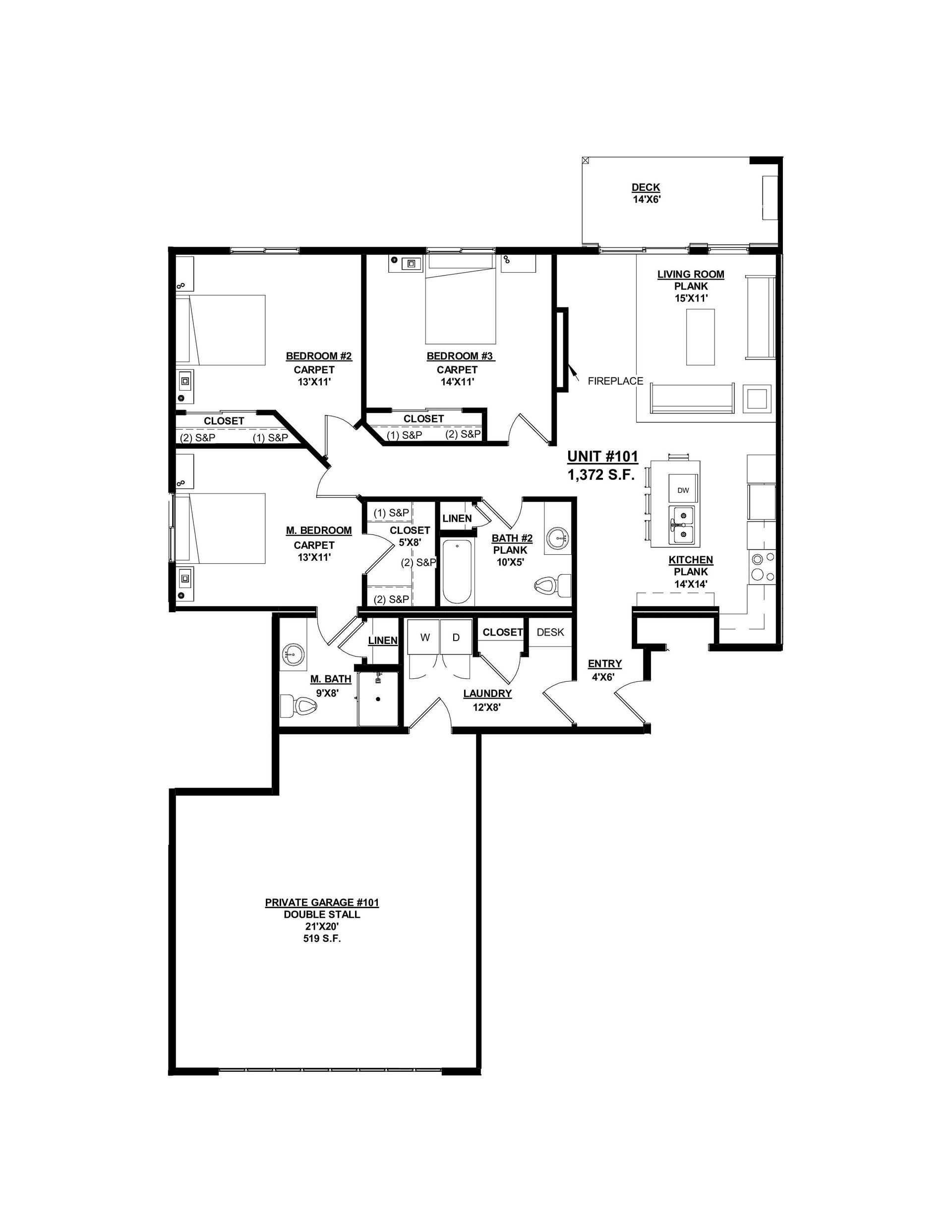 Woodland Creek Unit 101 – 3 Bed | 2 Bath, 1,362 sq ft, attached 2-car garage