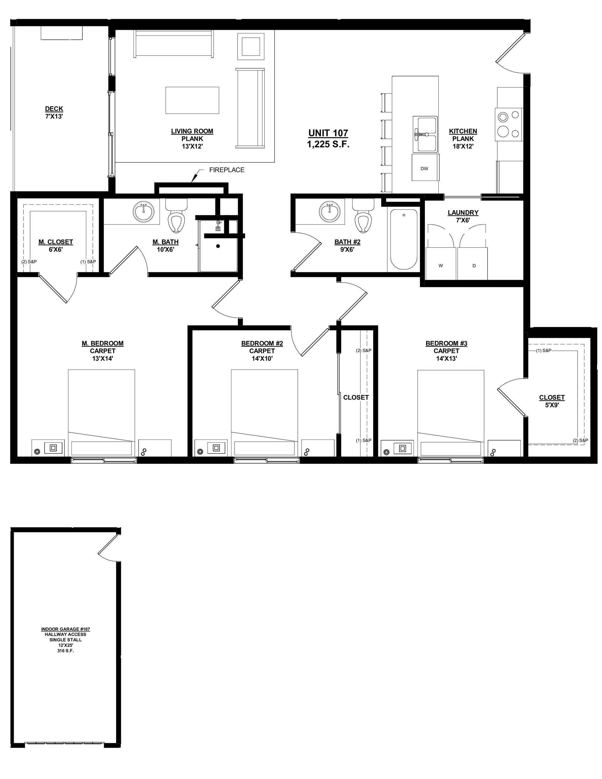 Woodland Creek Unit 107 – 3 Bed | 2 Bath, 1,225 sq ft, attached 1-car garage