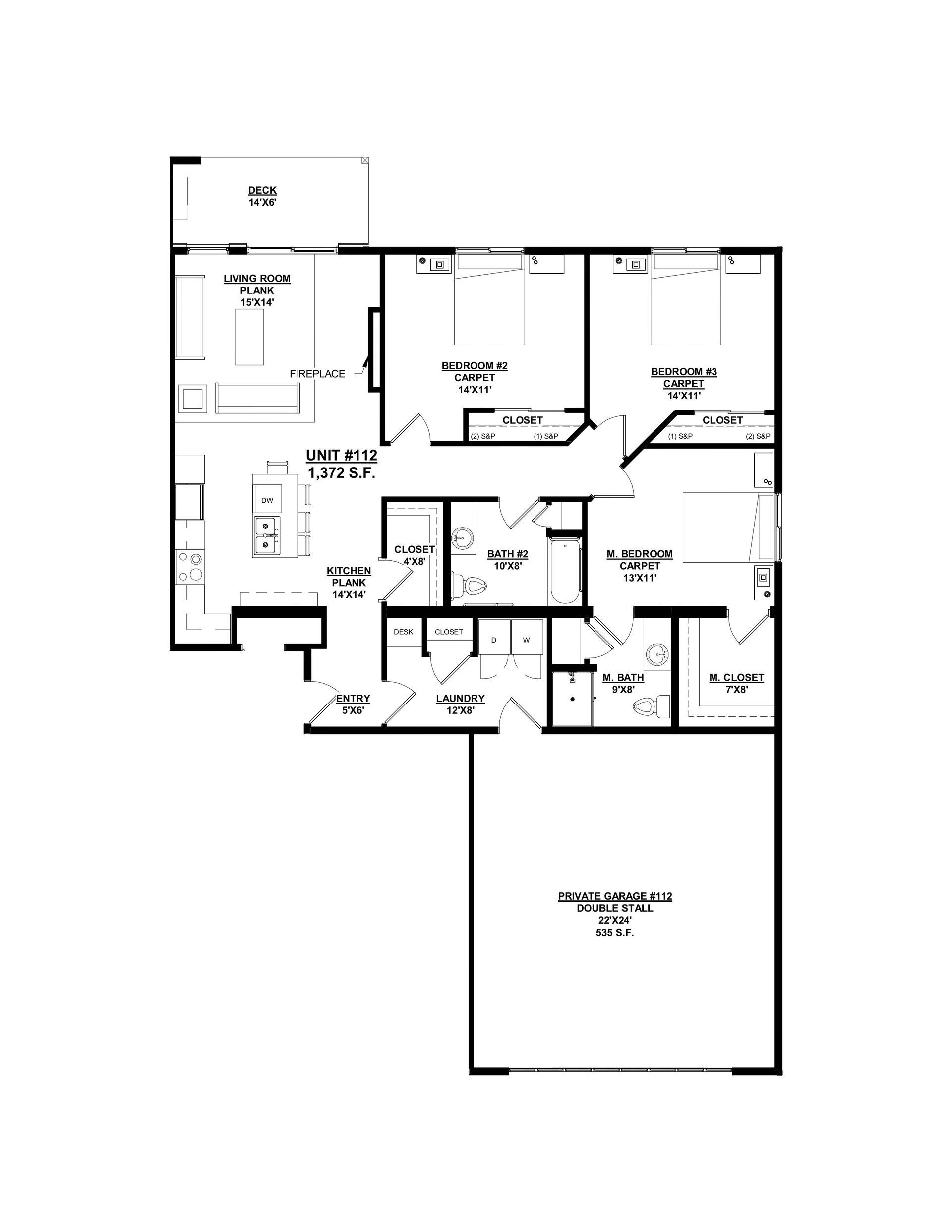 Woodland Creek Unit 112 – 3 Bed | 2 Bath, 1,362 sq ft, attached 2-car garage