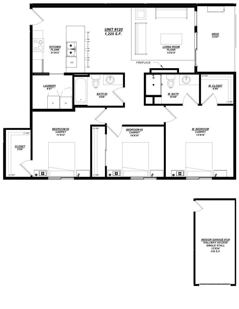 Woodland Creek Unit 120 – 3 Bed | 2 Bath, 1,225 sq ft, attached 1-car garage