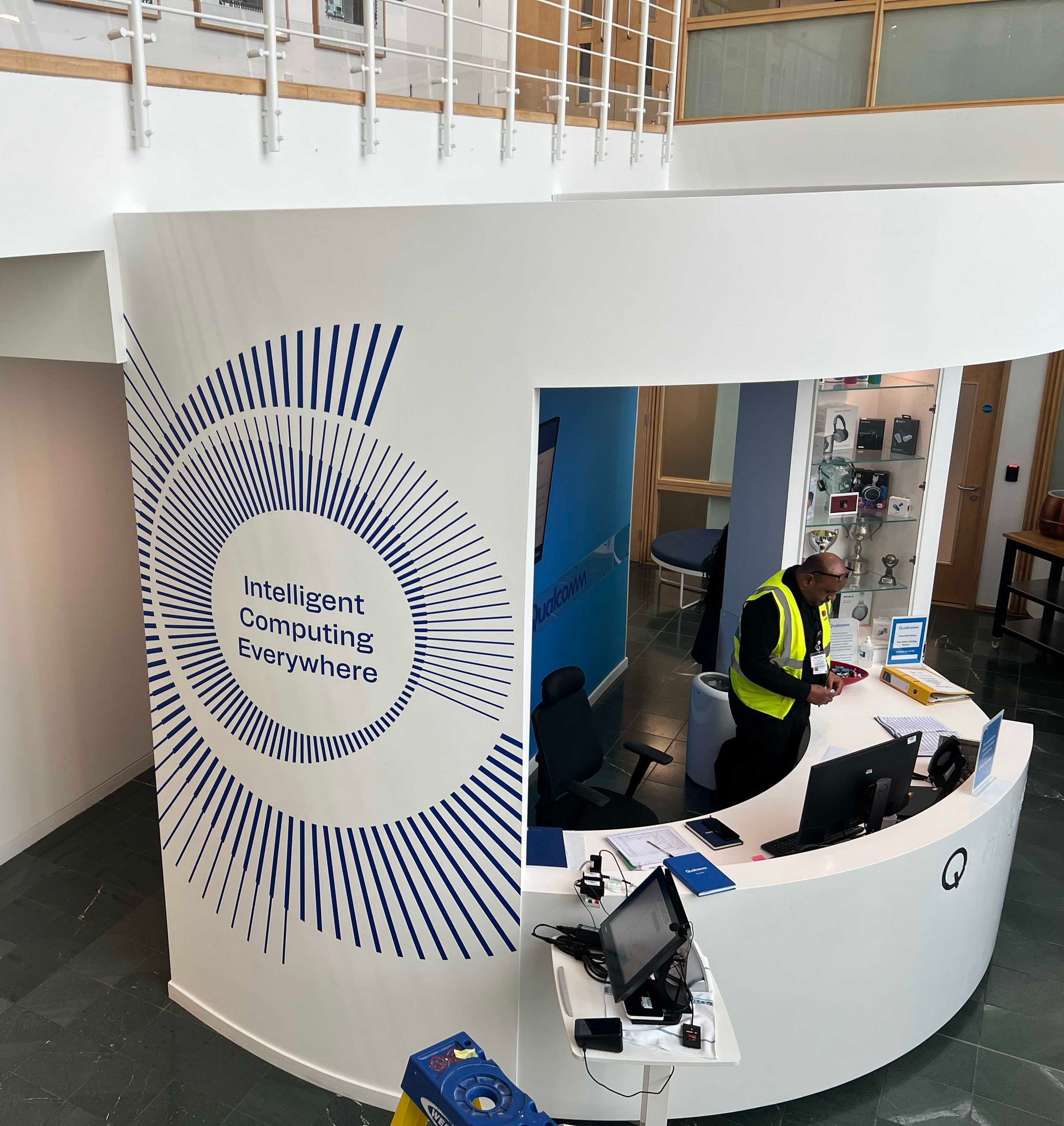 Curved reception wall with cut vinyl graphic