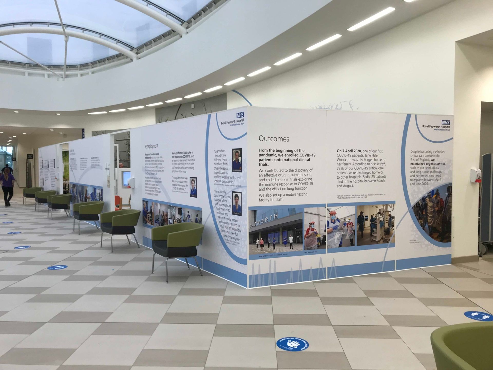 Custom printed wallpaper panels in a hospital atrium
