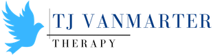 The logo for tj vanmarter therapy has a blue bird on it.