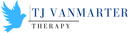 The logo for tj vanmarter therapy has a blue bird on it.